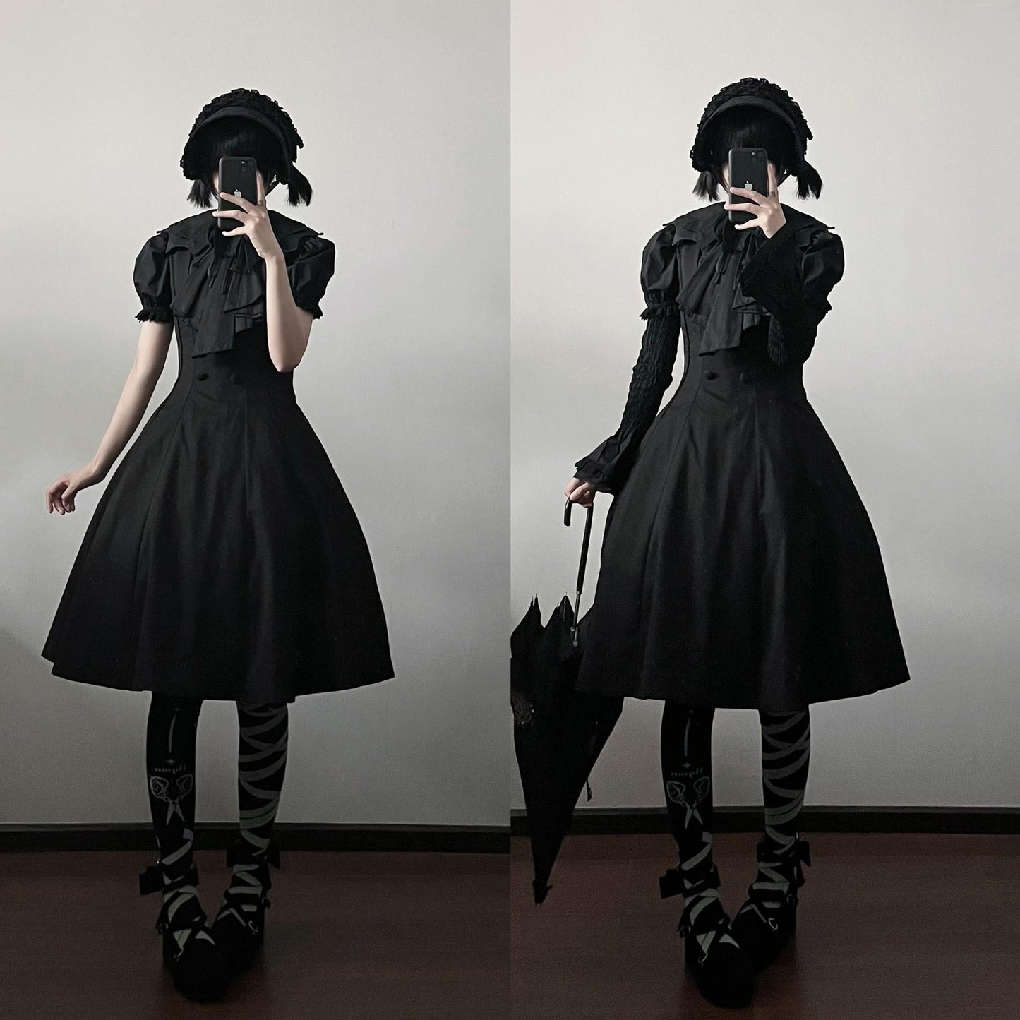 Gazing Galactic - Dusk Melody - Gothic Lolita Bat Shaped Collar Shirt, Detachable Jabot