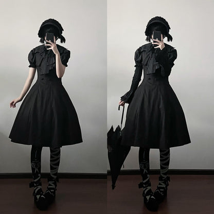 Gazing Galactic - Dusk Melody - Gothic Lolita Bat Shaped Collar Shirt, Detachable Jabot
