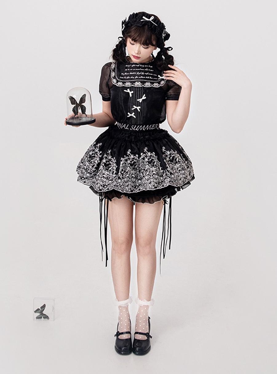 ZJstory - Sonnet Summer - Sweet Lolita Dress Set Embroidery Shirt Tiered Jumper Dress