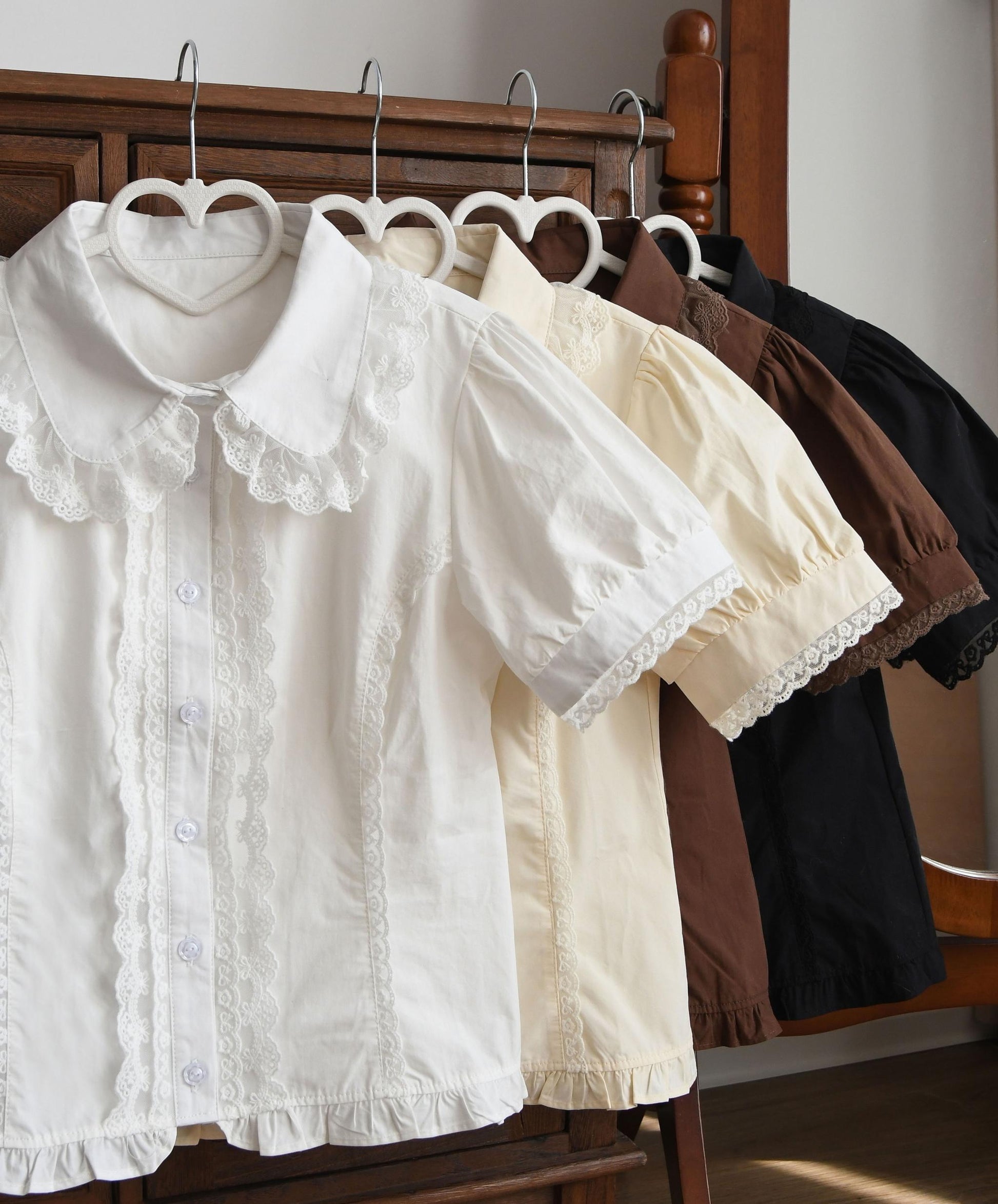 MIST - Lily - Cotton Retro Lolita Blouse with Lace Ruffles and Short Sleeve