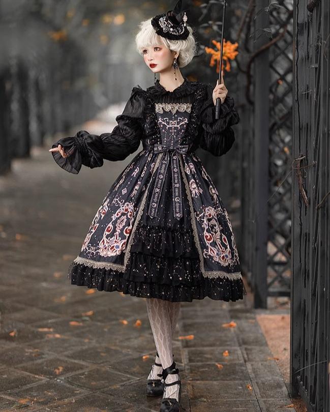 Cheese Cocoa - Star Drop Ceremony - Elegant Lolita JSK Printing Open Front Dress and Blouse Set