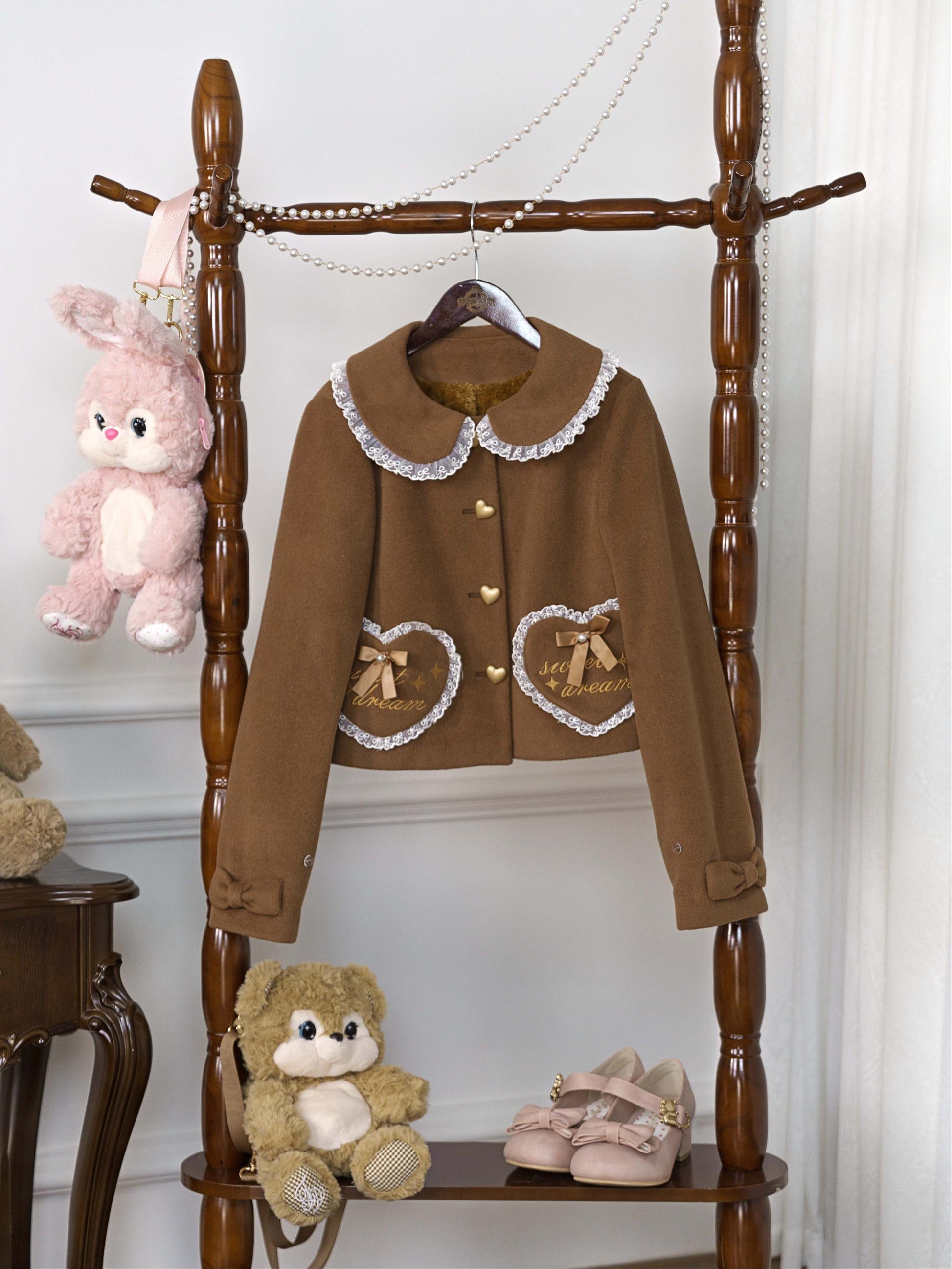 Dream Magic Box - Milk Puff - Winter Fleece-lined Sweet Lolita Coat, Detachable Collar