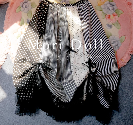 Mori Doll - Strawberry Jam - Sweet Lolita Dot and Stripe Print Skirt