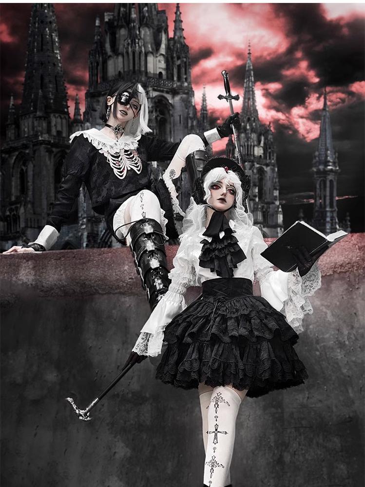 CastleToo - Crossbone - Ouji Lolita Shorts Suit Gothic Lolita Top and Blouse