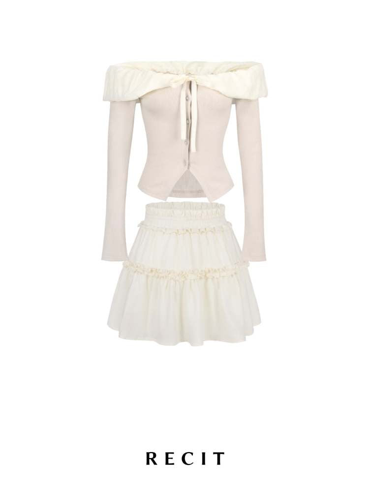 Lace Off Shoulder Knit Tops & Tutu Mini Skirts【s0000007365】