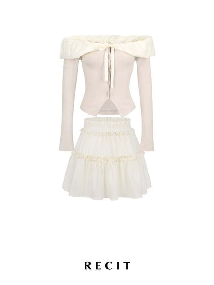 Lace Off Shoulder Knit Tops & Tutu Mini Skirts【s0000007365】