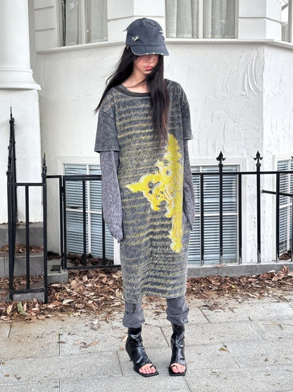 Damage Processing Lettering Print Long One Piece【s0000004168】