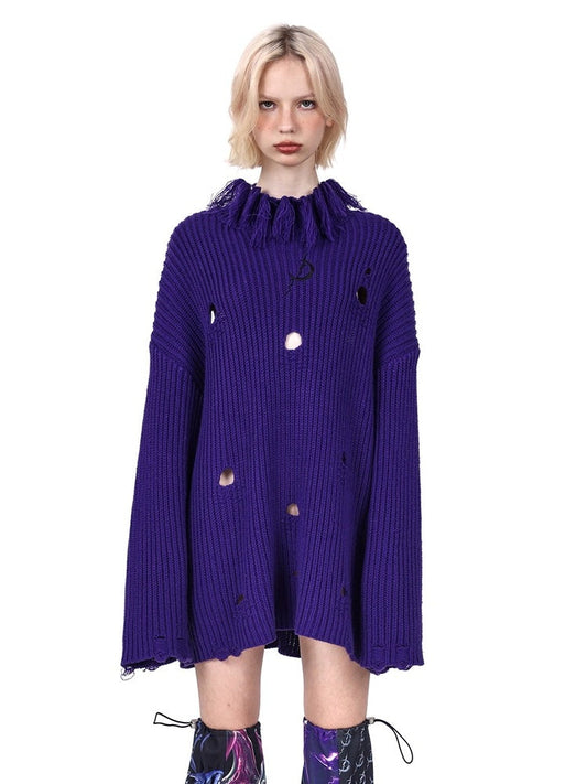 Turtleneck Ripped Loose Sweater【s0000004355】