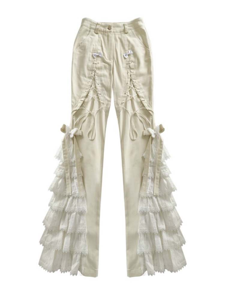 Lace-Up Tiered Bowknots Flared Pants【s0000008155】