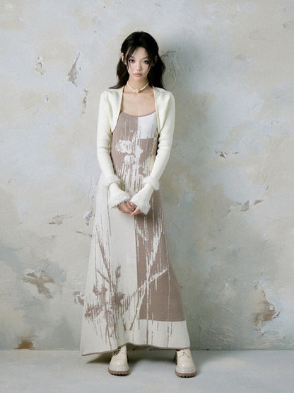 Flower Shadow Printed Suspender Dress & Bolero Cardigan【s0000004384】