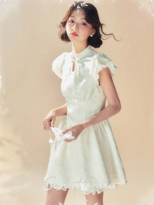 Chinese Style Raffle Sleeve Embroidery Lace Dress【s0000008075】