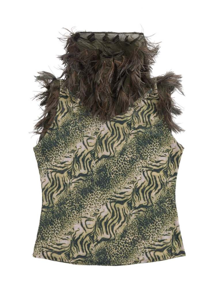 Back to the Jungle" Leopard Print Fur Collar Tank Top【s0000008572】"