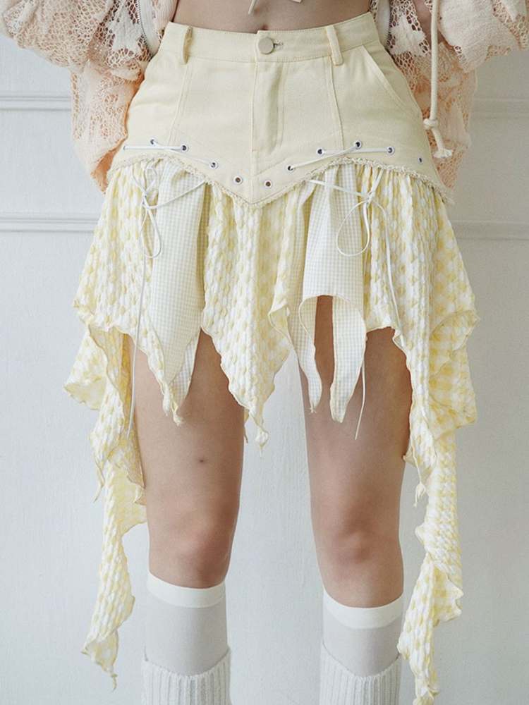 Irregular Hem Patchwork Mini Skirt【s0000008138】