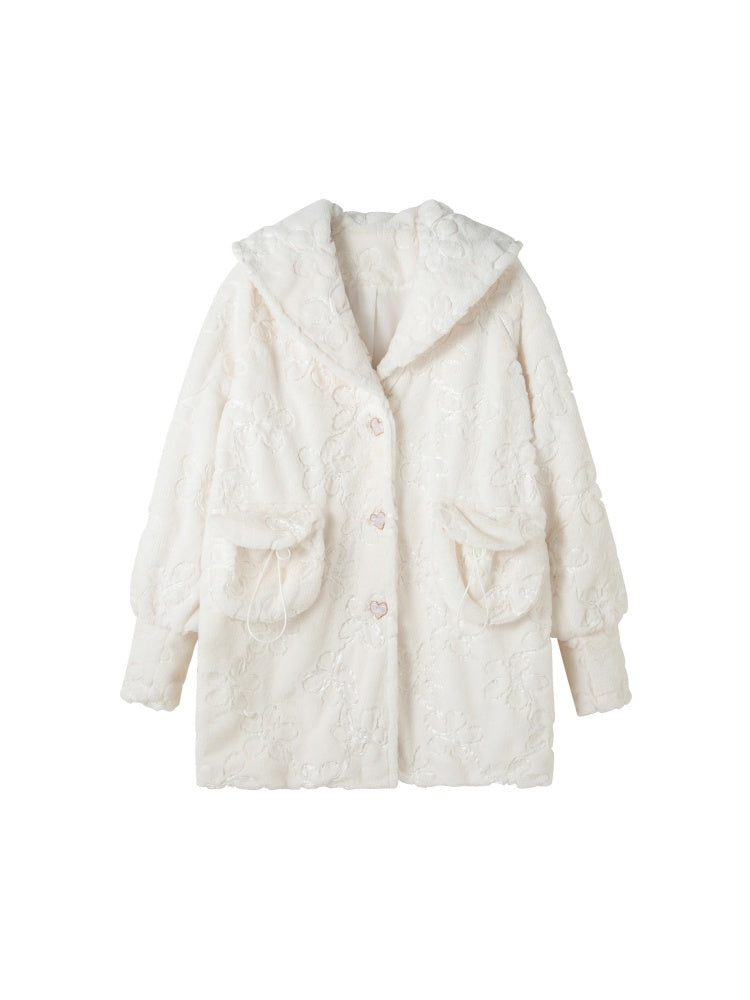 Embroidery Flower Lace Faux Fur Long Coat【s0000003855】