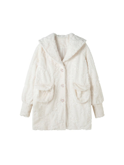 Embroidery Flower Lace Faux Fur Long Coat【s0000003855】