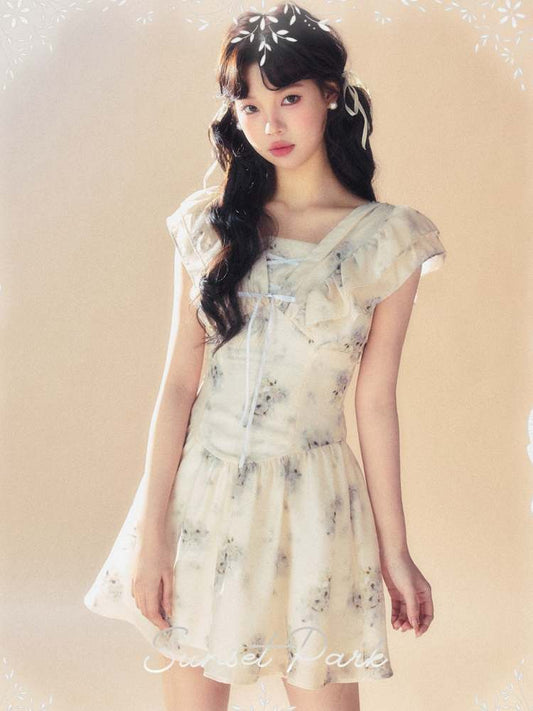 Floral Square Neck Ruffle Sleeve Dress【s0000008076】