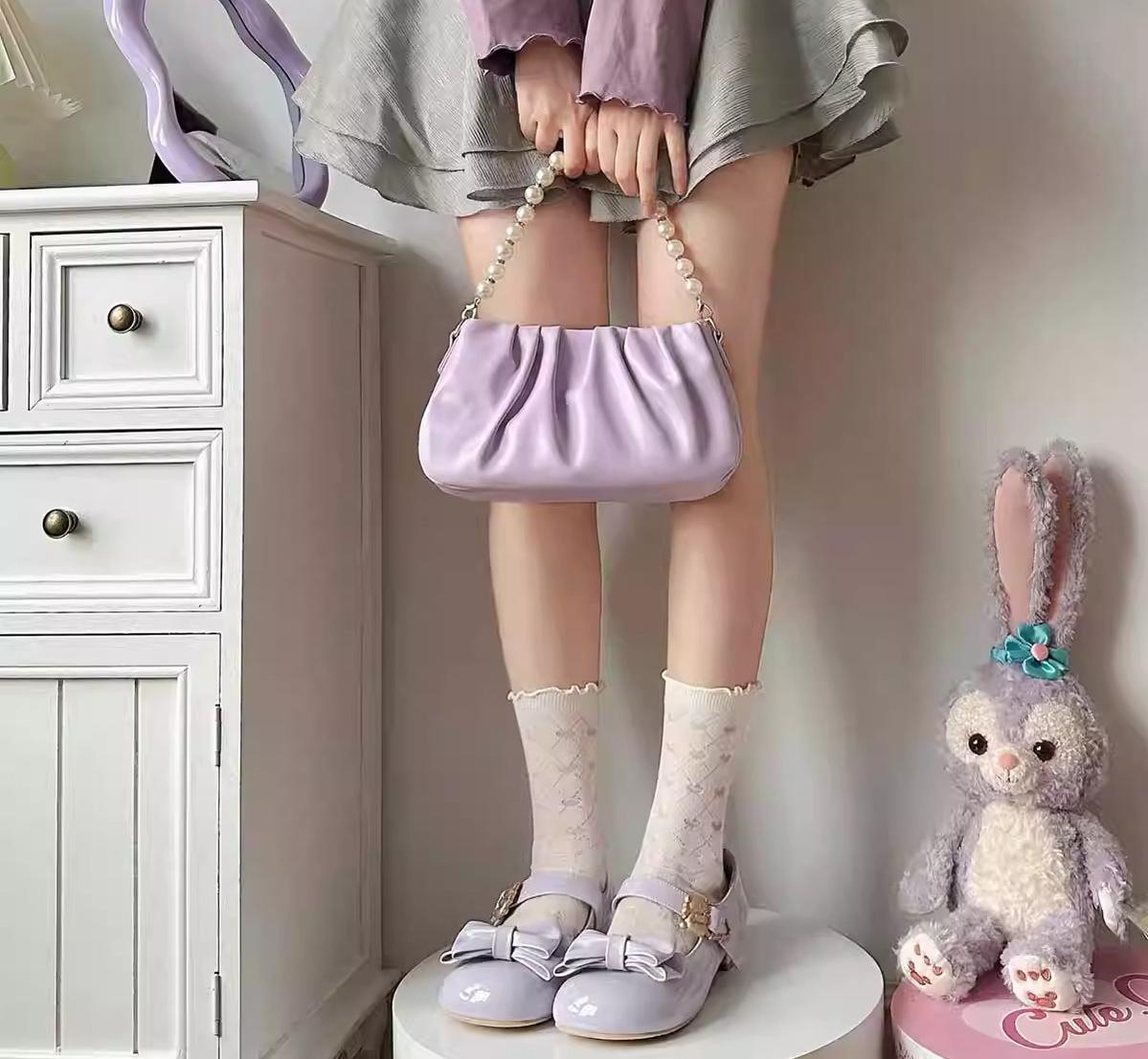 Sheep Puff - Hug Bear - Sweet Lolita Heel Shoes Bear Metal Buckle Bow Shoes