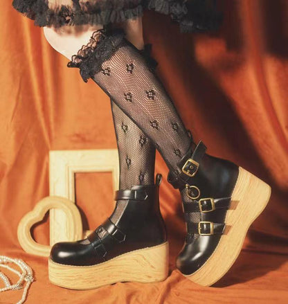 MODO - Retro Lolita Platform Shoes Round Toe Thick Sole