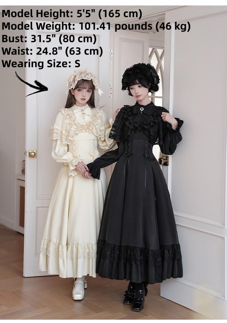 With PUJI - White Daylight - Elegant Lolita Long Sleeve OP Dress, Side Zipper
