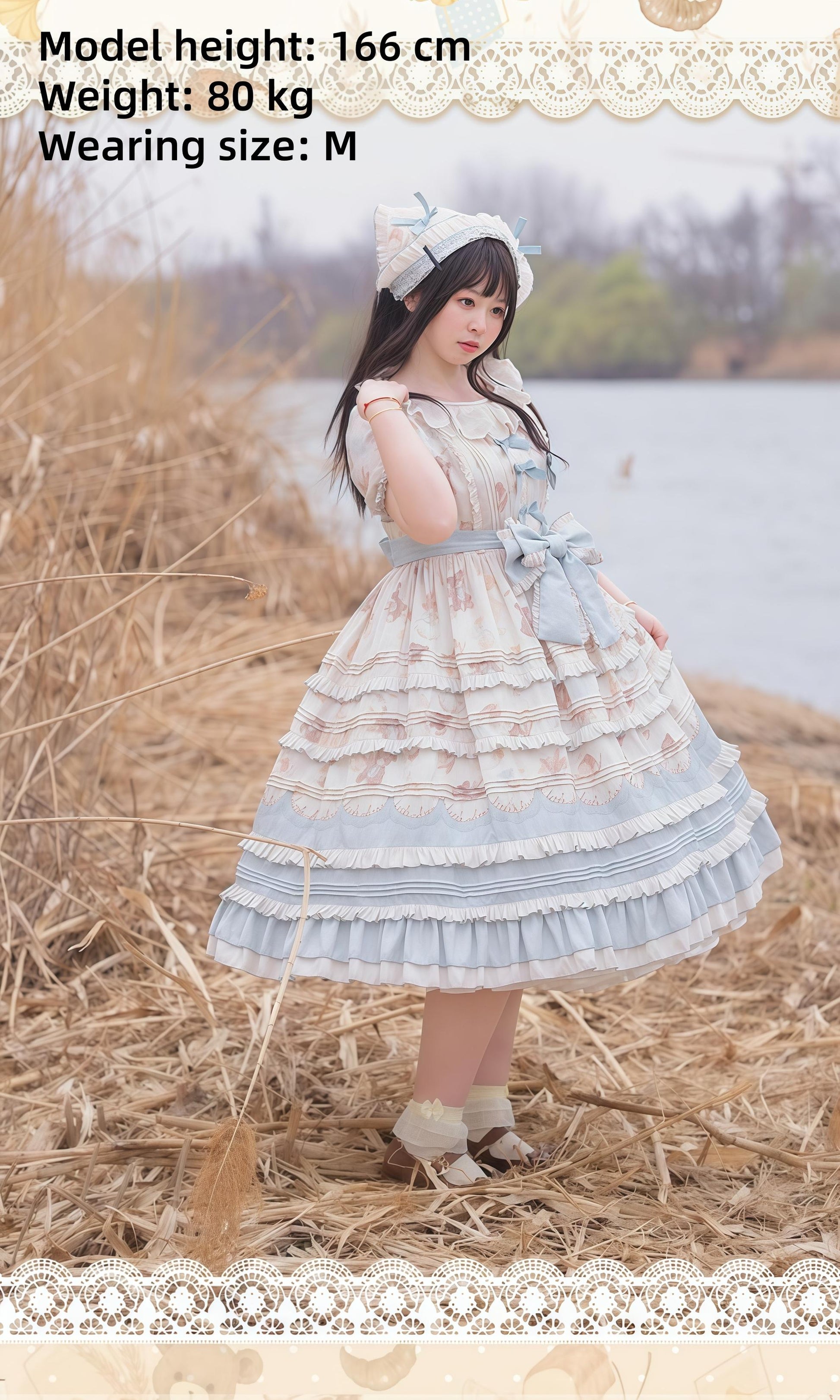Chubby Cat Diary - Harvest Bear - Plus Size Country Lolita OP Dress with Teddy Bear Print