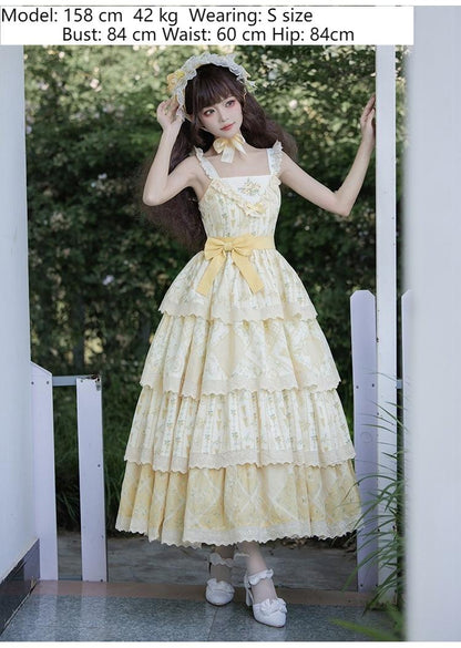 With PUJI - Letter and Poetry Sunflower Matters - Country Lolita JSK Embroidered Printed Lolita Dress