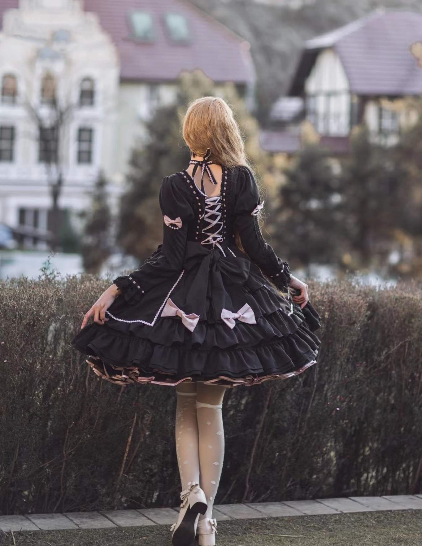 Catlow Rabbit - Black Lolita Doll OP/JSK with Adjustable Elasticity