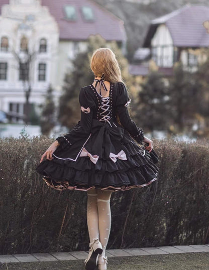 Catlow Rabbit - Black Lolita Doll OP/JSK with Adjustable Elasticity
