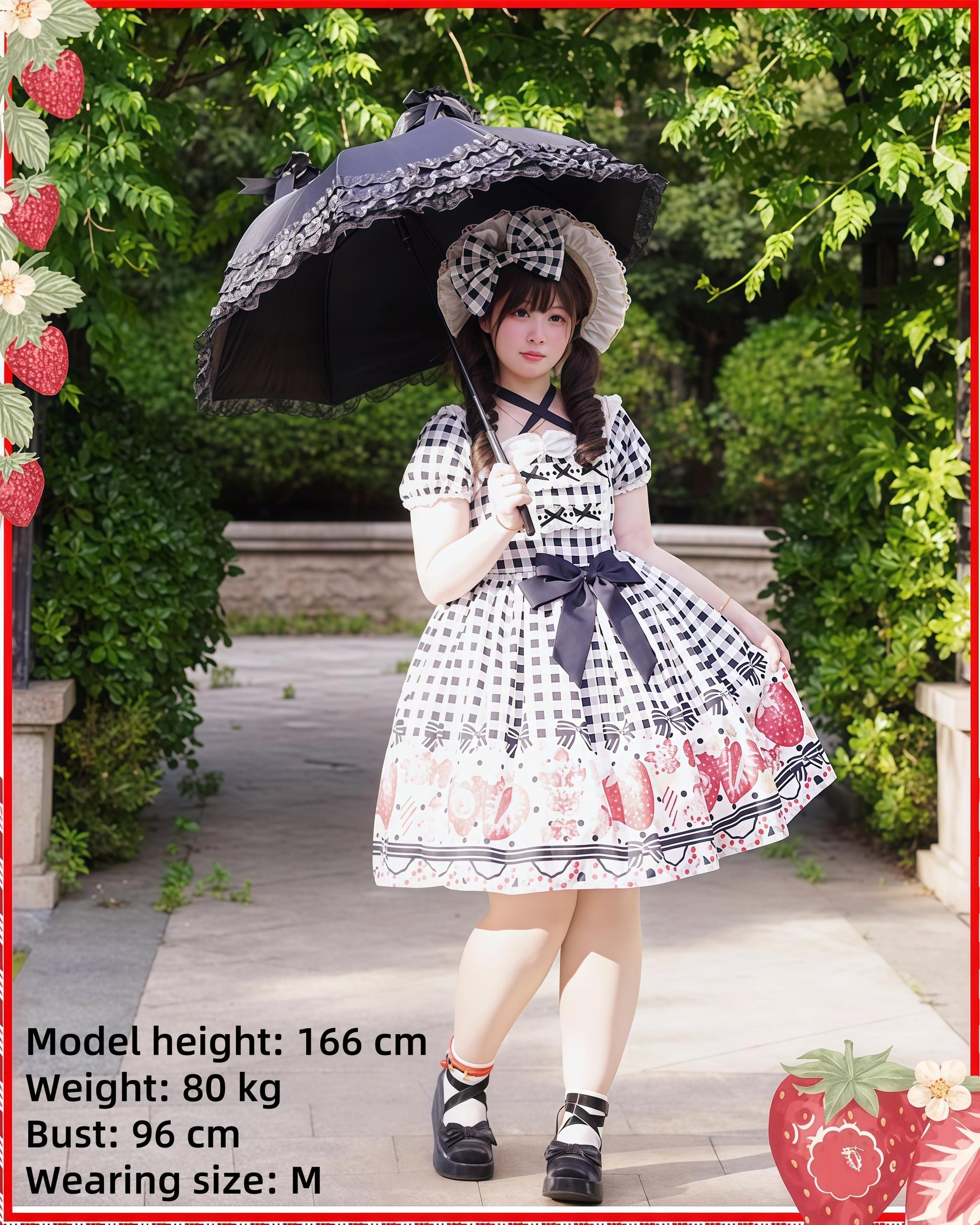 Chubby Cat Diary - Gingham Strawberry - Plus Size Country Lolita OP Dress