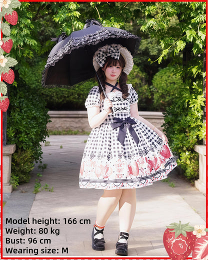 Chubby Cat Diary - Gingham Strawberry - Plus Size Country Lolita OP Dress