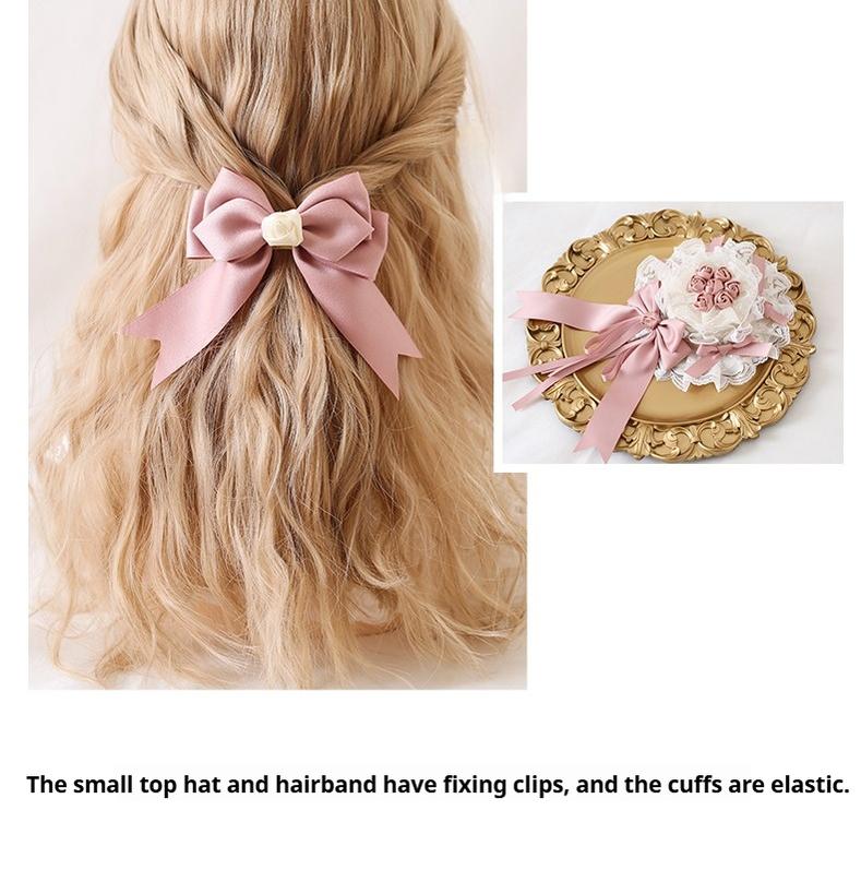 Xiaogui - Ivory & Pink Sweet Lolita Headdress Bridal Lace Headwear