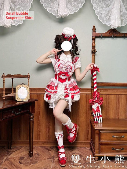 Shuang Sheng Xiao Xiong - Bite The Cake - Sweet Lolita Dress, Red & White Polka Dots