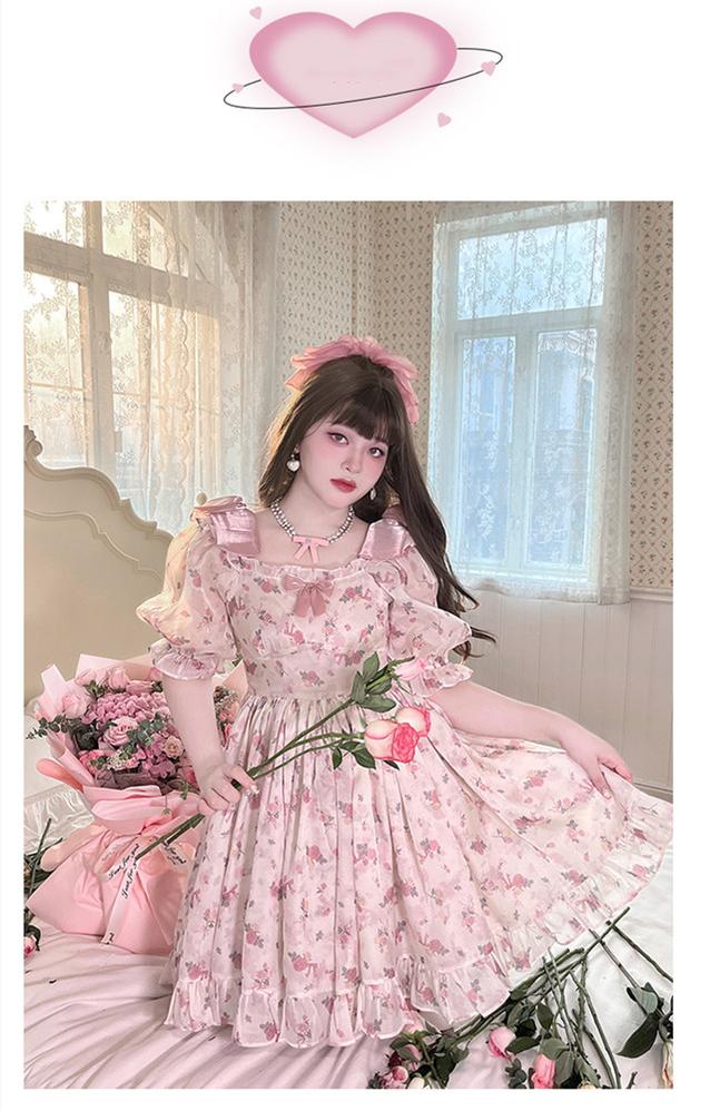 Yingtang - Plus Size Lolita Floral Print Lolita Dress