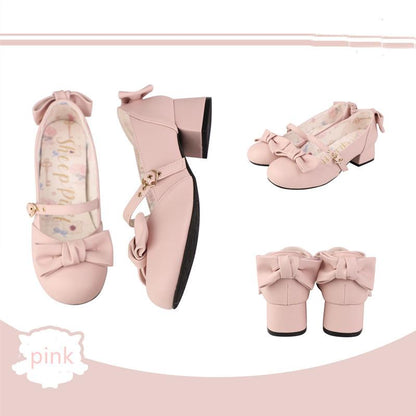 Sheep Puff - Elegant Lolita Bownot Retro High Heel Shoes