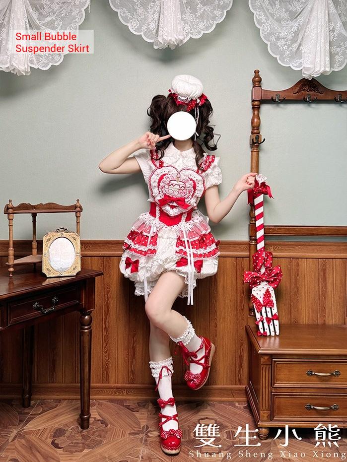 Shuang Sheng Xiao Xiong - Bite The Cake - Sweet Lolita Dress, Red & White Polka Dots