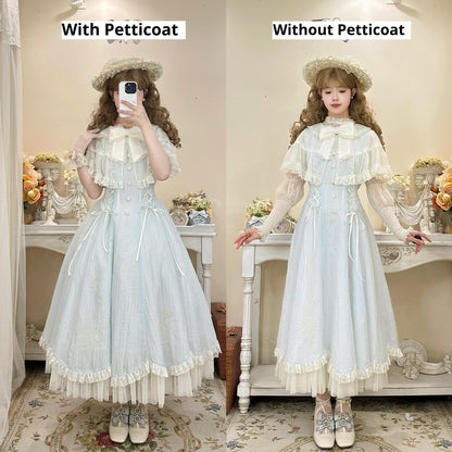 Kuma - Little Wind Chime - Elegant Lolita OP Water Blue Dress With Decorative Tulle Cape
