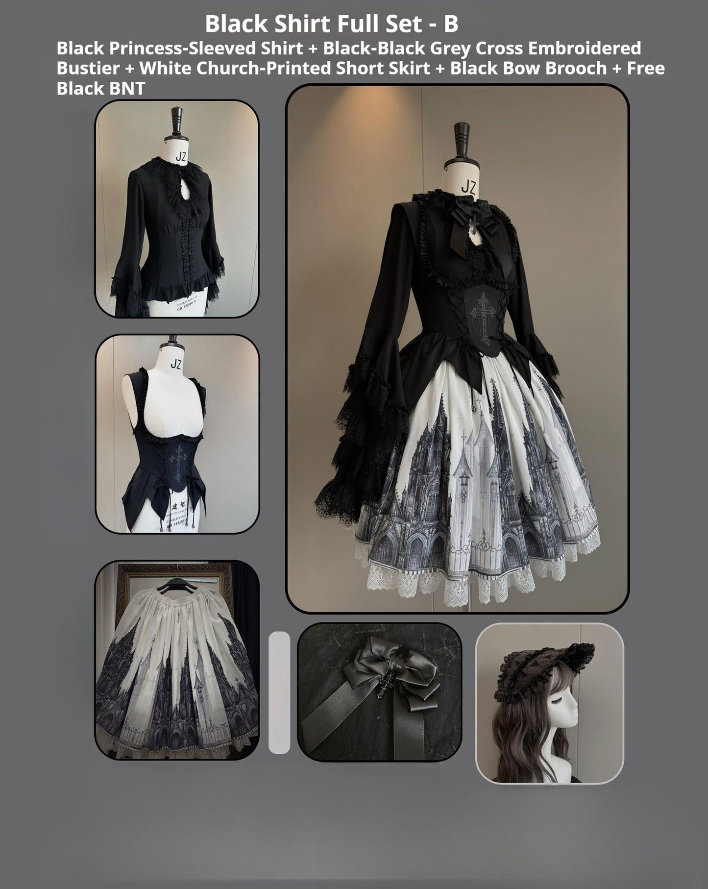 Susin Lolita - Night Traveler - Gothic Lolita Skirt Outfit Long Coat Shirt and Bustier Set
