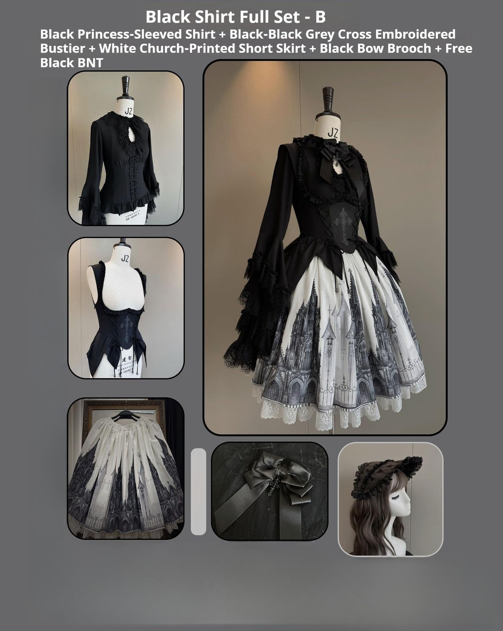 Susin Lolita - Night Traveler - Gothic Lolita Skirt Outfit Long Coat Shirt and Bustier Set