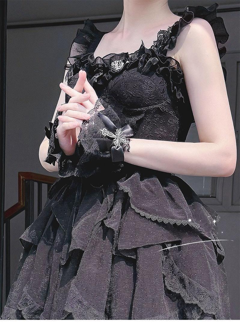 Hua Nai Cat - Gothic Lolita Cuffs with Cross Black and White Hand Sleeve