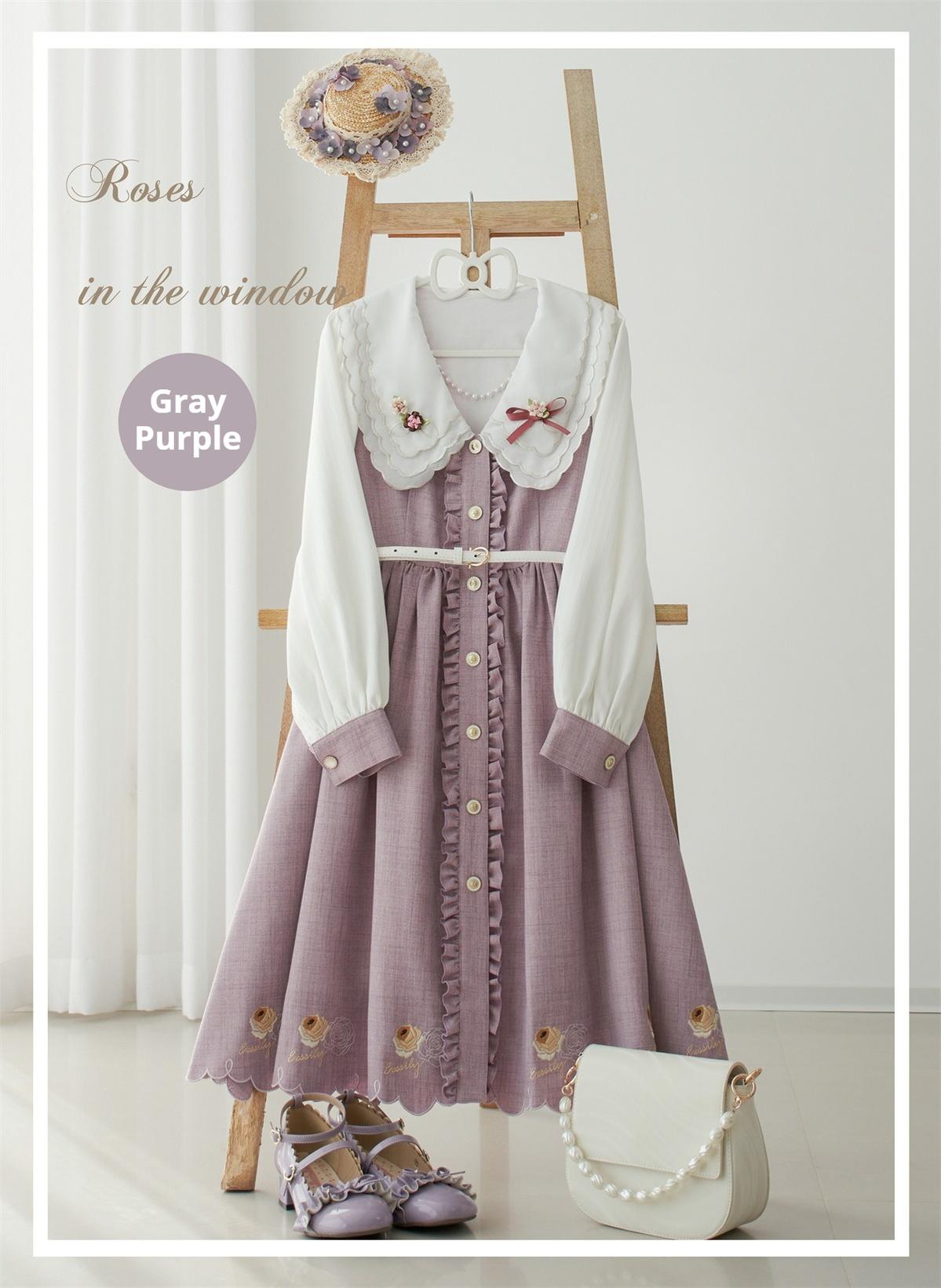EESSILY - Window Rose - Classic Lolita OP Front Buttoned Embroidery Lolita Dress