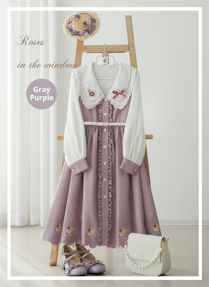 EESSILY - Window Rose - Classic Lolita OP Front Buttoned Embroidery Lolita Dress