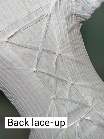 Shuang Sheng Xiao Xiong - Bite The Cake - White Sweet Lolita Blouse, Lace-Up Back