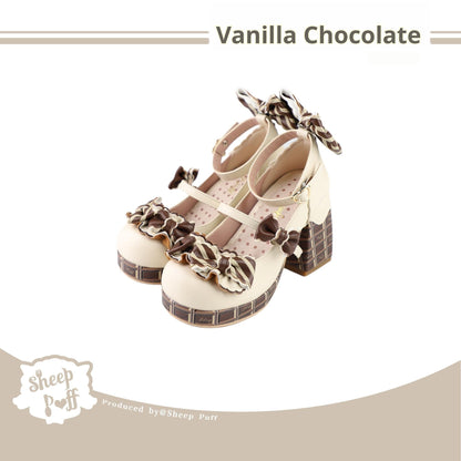 Sheep Puff - Layered Pastry - Sweet Lolita High Heel Shoes Chocolate Prints Shoes