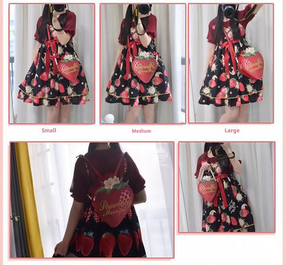 Morning Glory - A Strawberry - Sweet Lolita Crossbody Bag Strawberry Printed Handbag