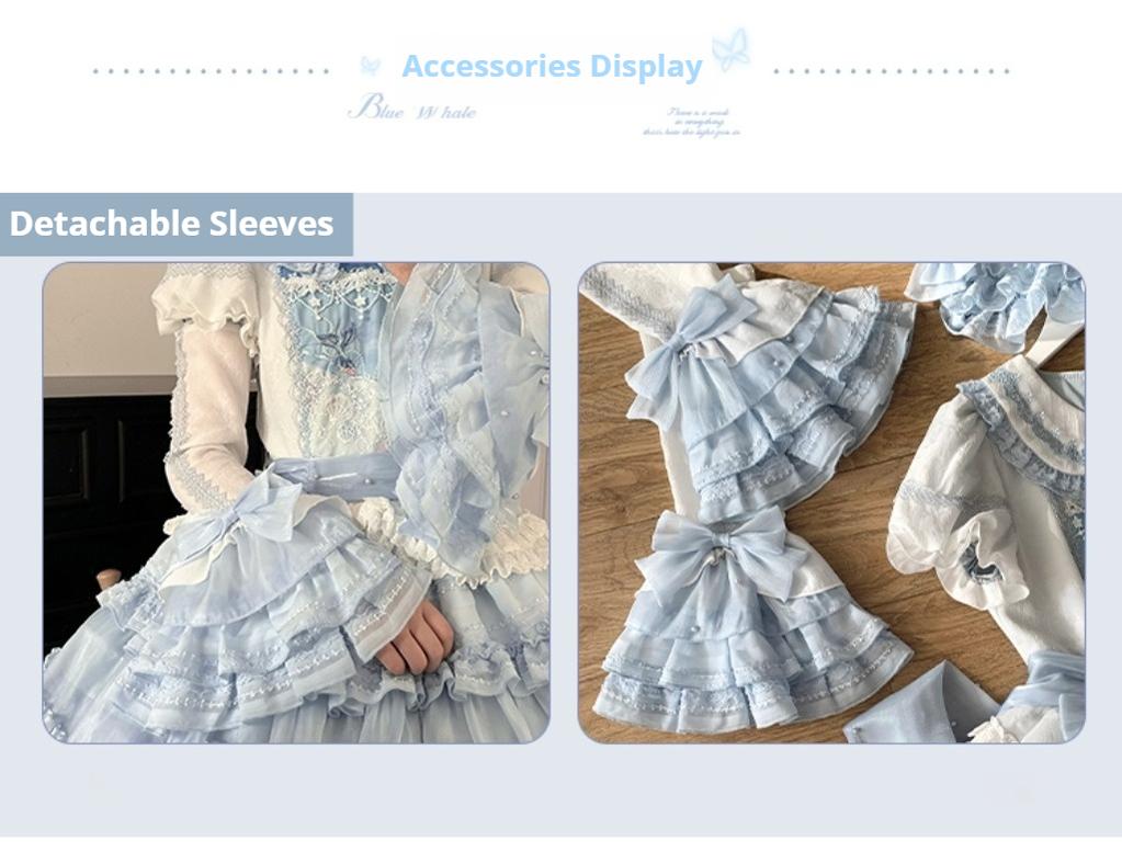 Honey Machine - Blue Whale - Sweet Lolita OP Suit Tiered Ruffle Dress with Shell Lace