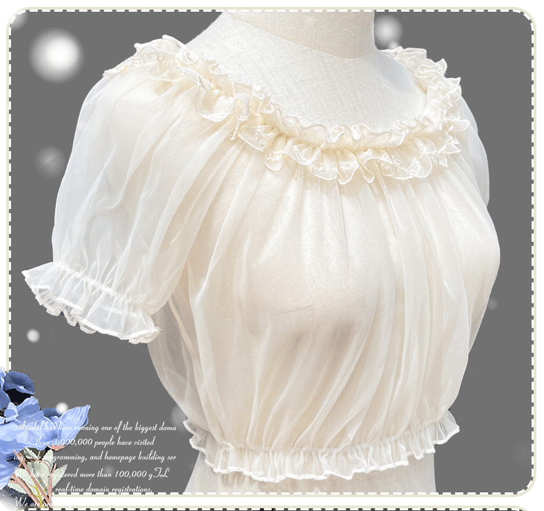 ZhiJinYuan - Daily Lolita Shirt Short Sleeve Sheer Mesh Off-Shoulder Blouse