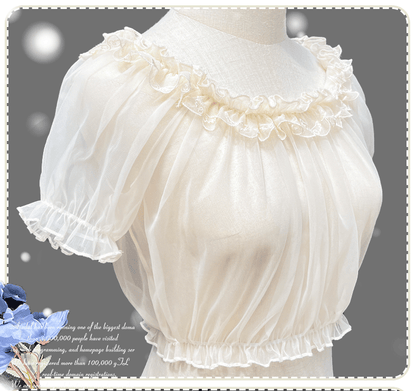 ZhiJinYuan - Daily Lolita Shirt Short Sleeve Sheer Mesh Off-Shoulder Blouse