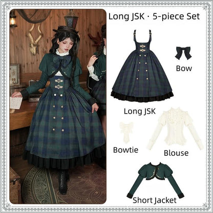 With PUJI - Berlin Souvenir - Plaid Preppy Style Lolita Bust Supporting JSK Outfit