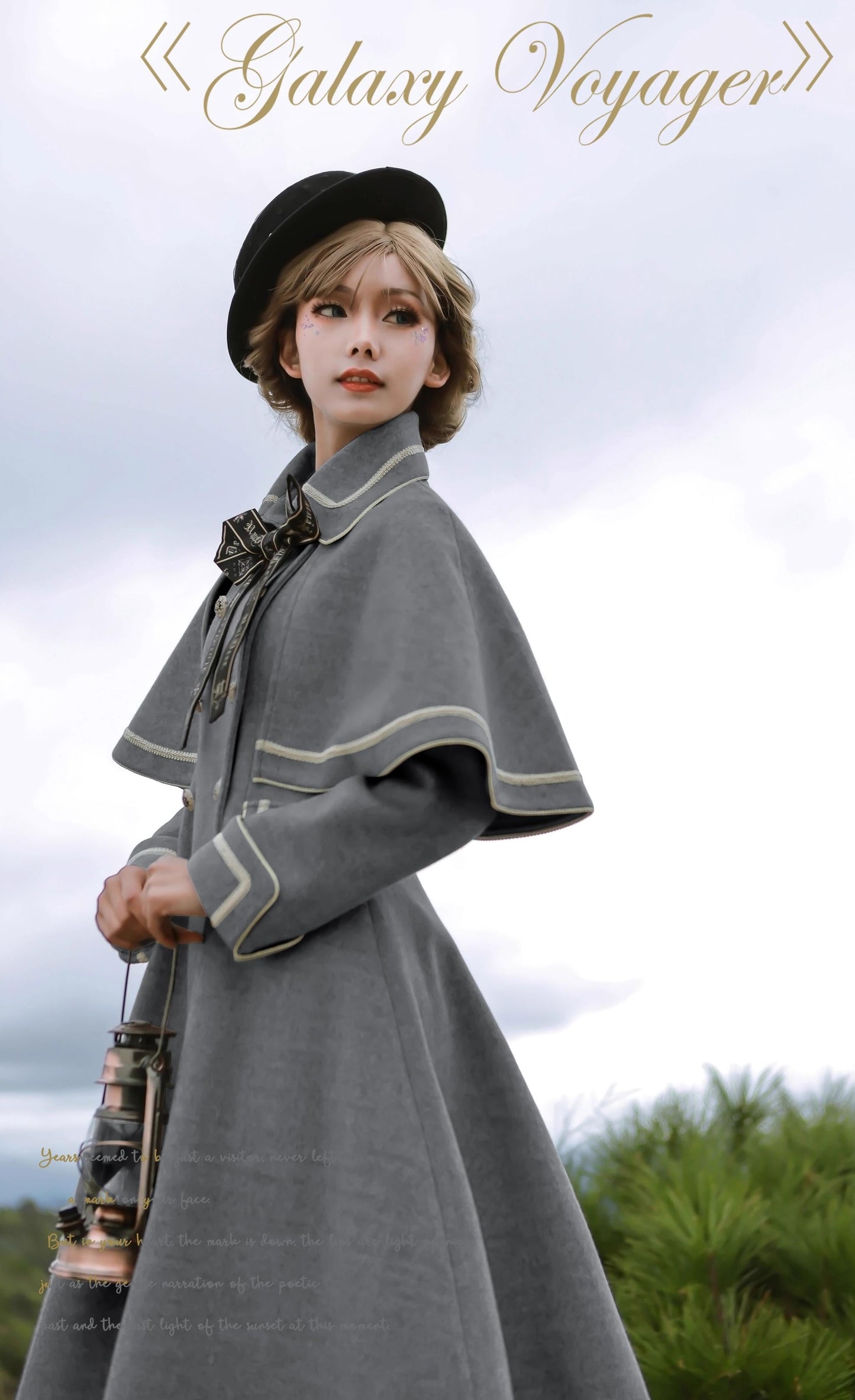 Unideer - Galaxy Traveler - Classic School Lolita Overcoat with Detachable Cape and Bow
