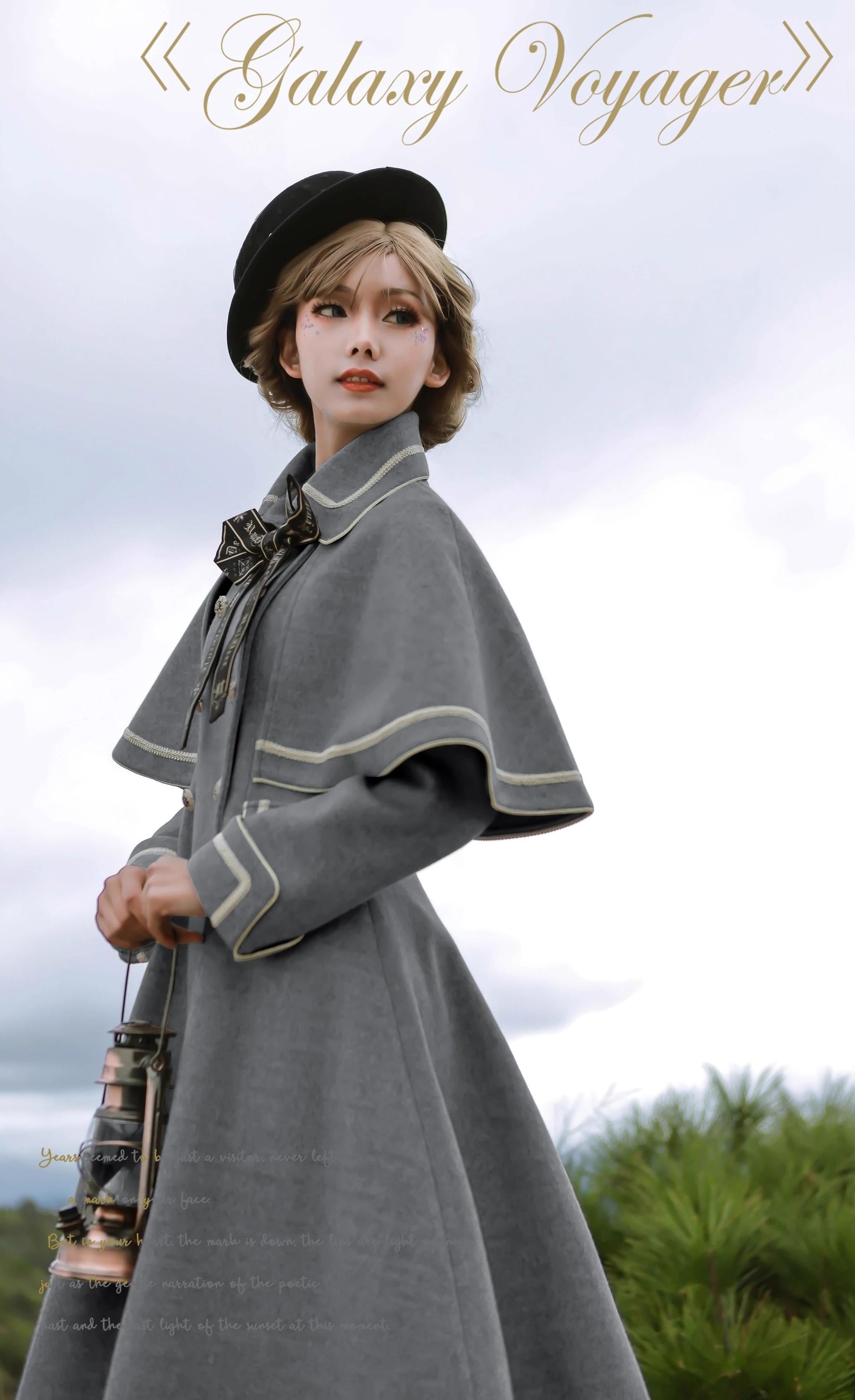 Unideer - Galaxy Traveler - Classic School Lolita Overcoat with Detachable Cape and Bow