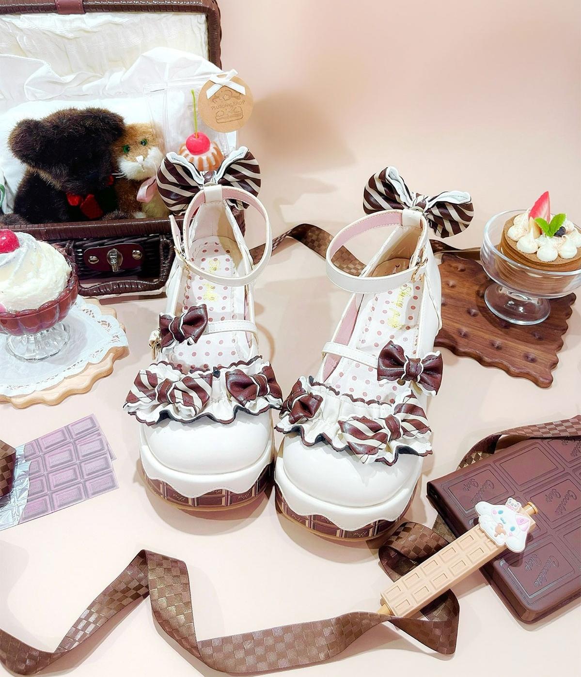 Sheep Puff - Chocolate Sponge Cake - Sweet Lolita Thick-Sole Shoes with Printed Platform